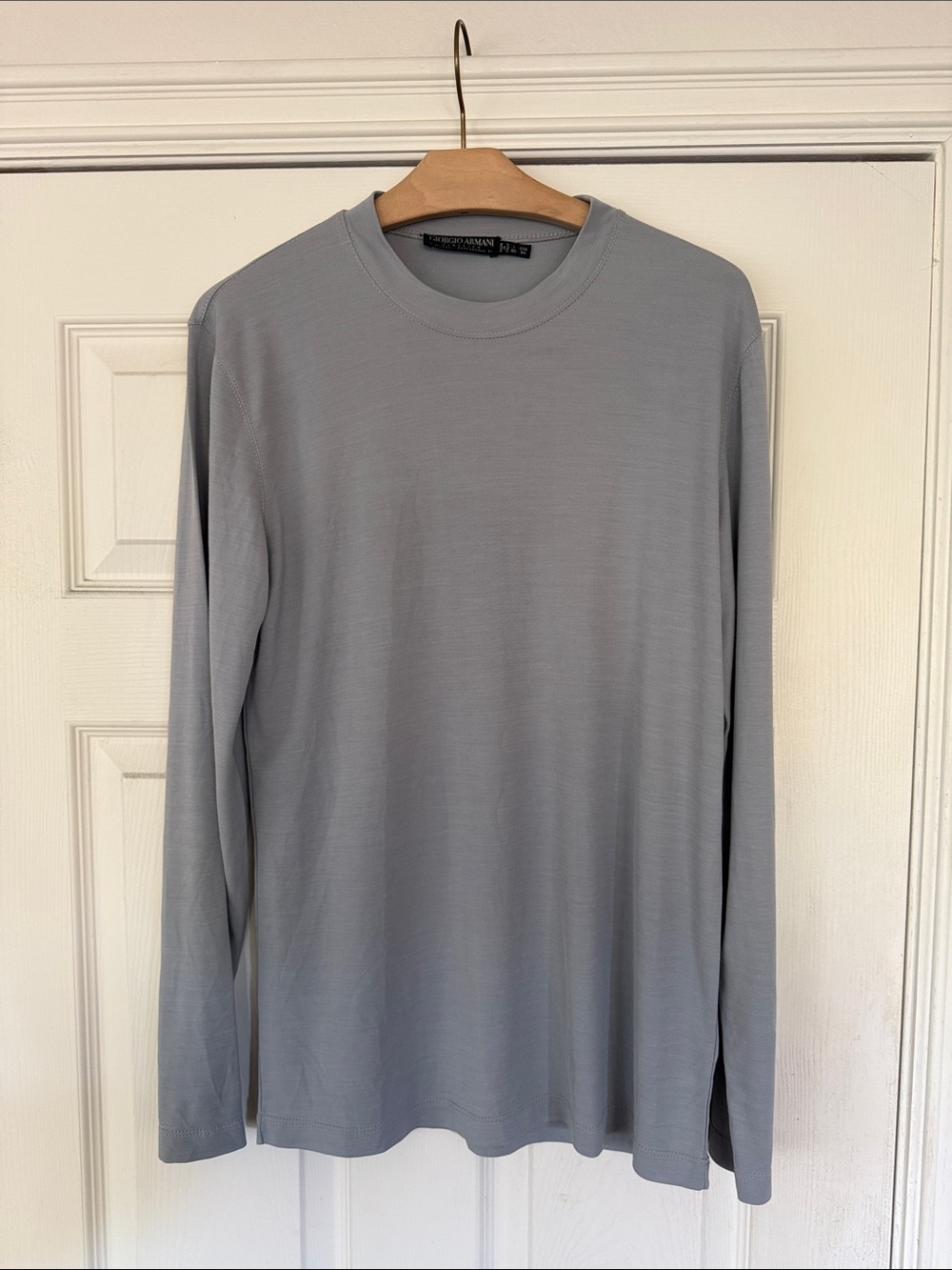 Giorgio Armani Made in Italy Men’s Long Sleeve Crewneck Shirt, Viscose & Silk